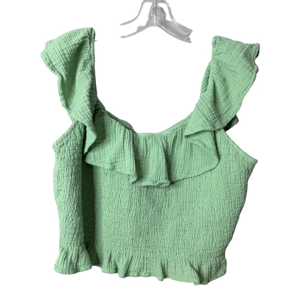 American Eagle Off‎ The Shoulder Smocked Tube Top Womens XL Green Ruffle Crop